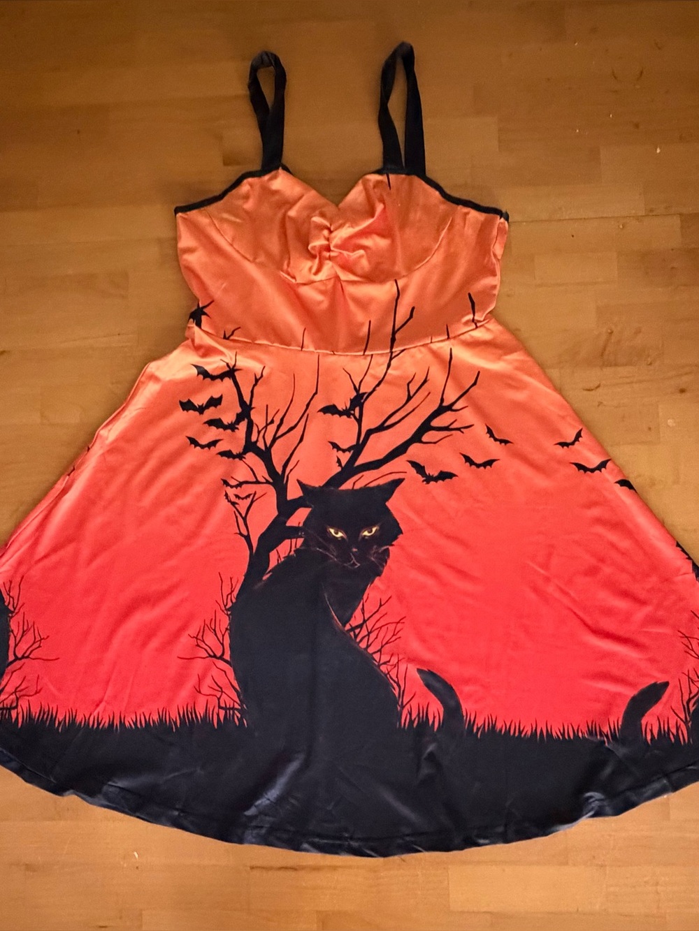 Halloween Black Cat Print Party Dress